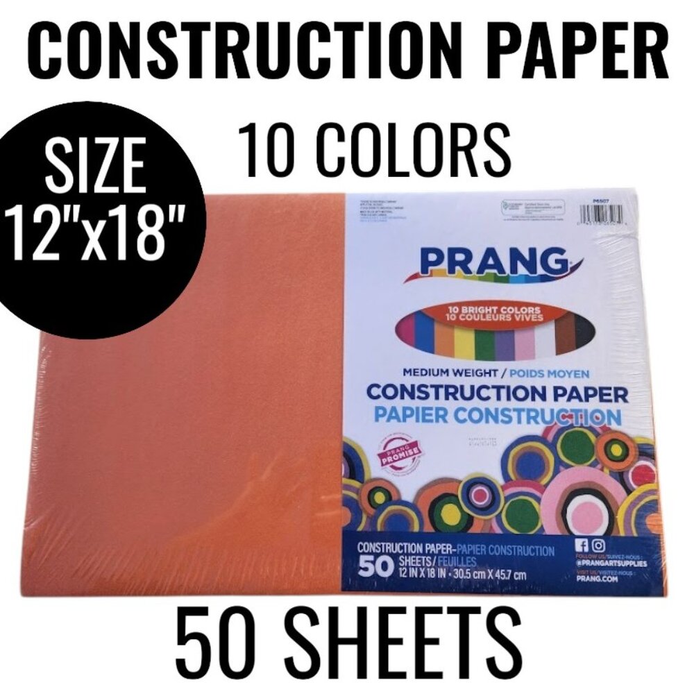 NEW Prang 10 Colors Construction Paper Medium Weight 50 Sheets 12"x18" P6507 Sch